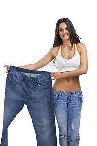 饮食概念损失女孩重量腰围尺寸腰部白色女士营养身体图片