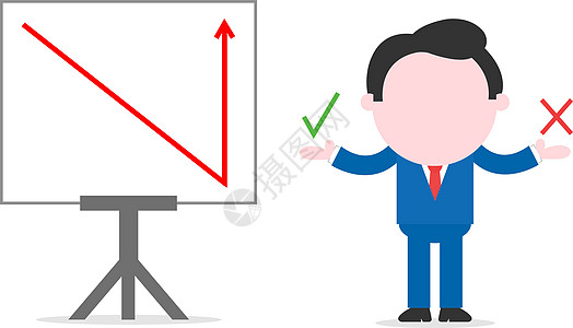 手持箭头的商务人士在图表旁 突然下上下图片