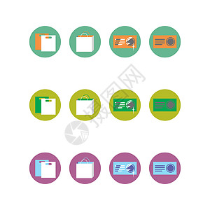四个不同彩色图标的收藏软垫绘画网络玻璃文档营销电脑屏幕徽章标签图片