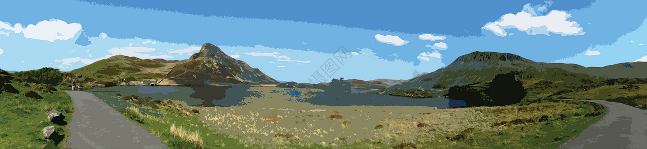 斯诺多尼亚国家公园的全景乡村公园农村爬坡白色天空山脉场景蓝色丘陵图片