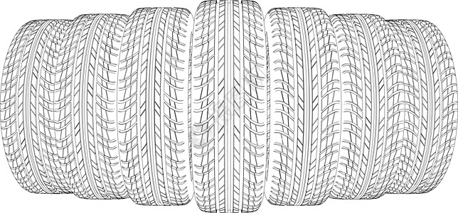 绘制七个有线框架轮胎图 矢量插图图片