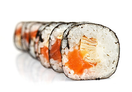 新鲜日本寿司海藻小吃美食产品文化午餐白色海鲜背景图片