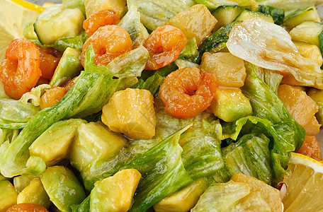 沙拉加虾叶子餐厅小吃饮食白色营养食物午餐草药蔬菜图片