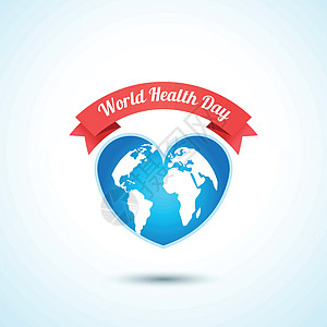 世界卫生日概念 矢量说明坡度生日心形红色丝带蓝色行星阴影地球药品图片