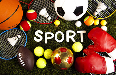 体育设备和球 自然色彩多彩的音调闲暇球拍网球娱乐手球竞赛游戏行动草地橡皮图片
