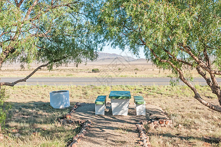 N9主要公路旁的休息地点植物垃圾桶旅行晴天长椅柏油休息处图片