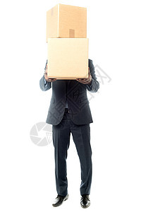 迁至新办公室的时间纸板隐藏公司男性纸箱工作秘书中年套装领带图片