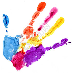 特写白上彩色手印指纹手指乐趣打印绘画烙印艺术品创造力拇指工艺背景图片