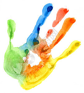 特写白上彩色手印拇指指纹棕榈打印童年烙印艺术品手指身份教育图片