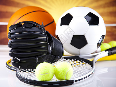 体育设备和阳光 生动多彩的主题球拍皮革网球竞赛器材手球闲暇高尔夫球运动手套图片