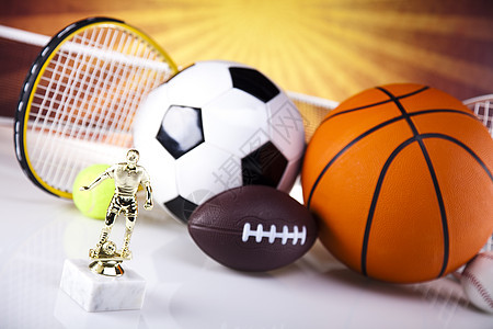 体育特写 生动多彩的主题竞赛高尔夫球手球足球篮球游戏反射羽毛球棒球球拍图片