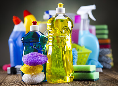 清洁 家庭工作丰富多彩的主题海绵洗涤瓶子消毒洗手间手套工具刷子化学品团体图片