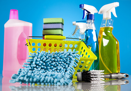 各种清洁用品 家庭工作丰富多彩的主题商品卫生洗涤液体化学品洗涤剂家务瓶子团体工具图片