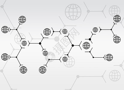 黑线和黑球的抽象组成地球六边形圆圈蜂窝构图图片