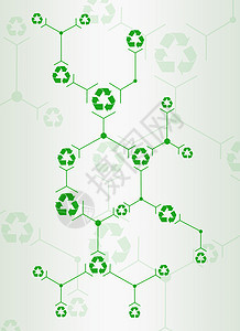 绿线和回收利用标志的抽象组成情况构图蜂窝回收绿色六边形背景图片