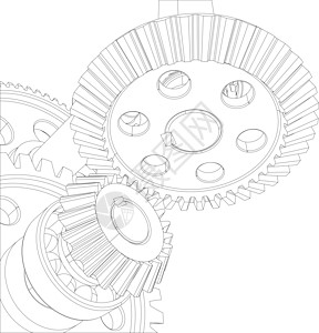 带轴承和轴承的齿轮 特写 向量草图工程减速器绘画蜗轮车轮图片