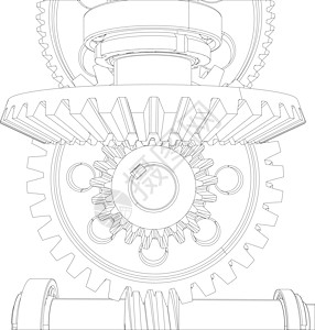 带轴承和轴承的齿轮 特写 向量蜗轮绘画草图车轮减速器工程图片