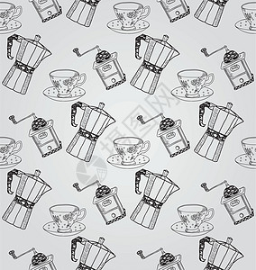 无缝无缝模式逆行手绘样本菜单收藏餐厅边界织物咖啡绘画图片