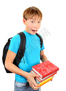 带着一本书的中学生惊喜青年少年时代男性背包孩子教育考试震惊学习图片