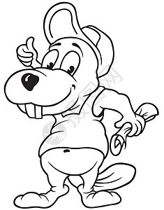 小海狸绘画插图快乐卡通片微笑剪贴动物手绘哺乳动物黑与白背景图片
