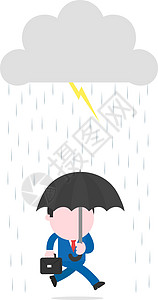 在雷电灰风暴下携带雨伞的商务人士cl男性老板危机跑步经理吉祥物插图解决方案帮助卡通片图片