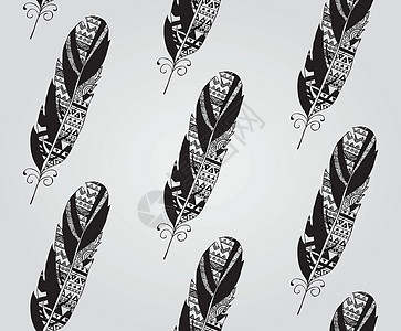 无缝无缝模式漩涡手绘样本黑色织物菜单咖啡店羽毛框架餐厅图片