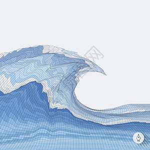 海浪背景摘要 Mosaic 3d矢量图解运动技术溪流蓝色网格推介会艺术泡沫液体风格图片