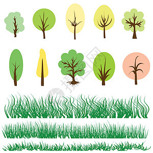 和绿草环境回收木头叶子生态花园风格团体植物学插图图片