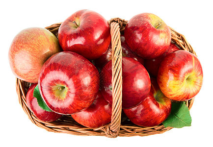 篮子苹果水平健康饮食水果叶子植物素食对象生物学季节静物图片