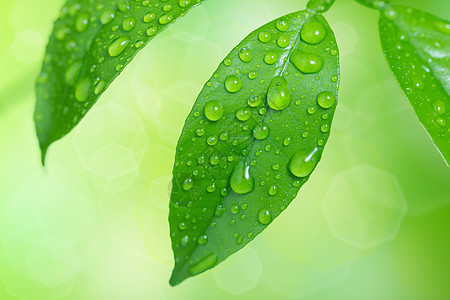 绿叶上的水滴植物草本植物液体草地宏观环境生长雨滴花园背景图片