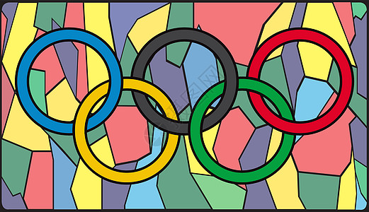 彩色玻璃上的奥林匹克环图片