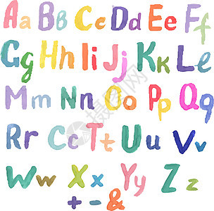 水颜色字母表水彩插图婚礼字体手绘儿童彩绘孩子们水彩字文字背景图片