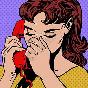 女人在电话上讲流行艺术漫画的翻版风格图片
