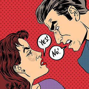 愤怒的争吵男性女性是不是波普艺术漫画复古风格一半图片