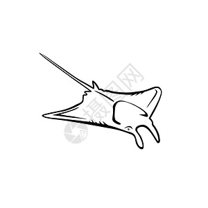 曼塔雷潜水吉祥物卡通片动物群水族馆游泳荒野黑色野生动物插图图片