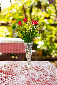 木桌花瓶中美丽的花朵植物群绿色木头植物生活黄色季节白色花束叶子图片