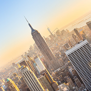 纽约市曼哈顿日落时的天线天际办公楼商业旅行地标正方形观景台场景游客地球图片