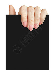 持有空白名片的手持空白名片 孤立在白背景上拇指白色女性卡片广告手指图片
