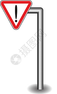 在棍棒上的红色三角形中签名感叹标记交通警告危险冒险白色黑色按钮网络插图警报图片