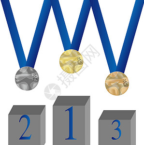 一套奖章插图成就庆典胜利丝带金牌金属运动徽章游戏图片