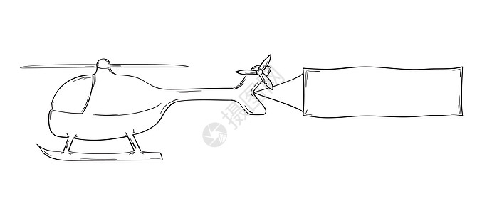 带有空白旗帜的直升机直升飞机旅行草图手绘预防涂鸦天线转子插图运输图片