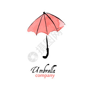 粉红色伞式水彩红色季节阳伞天气旅行创造力绘画框架卡片图片