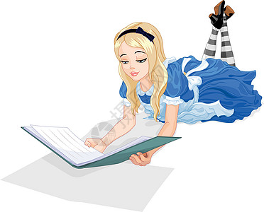 爱丽丝在看书想像力艺术故事瞳孔标识海报女孩标签教育学生图片