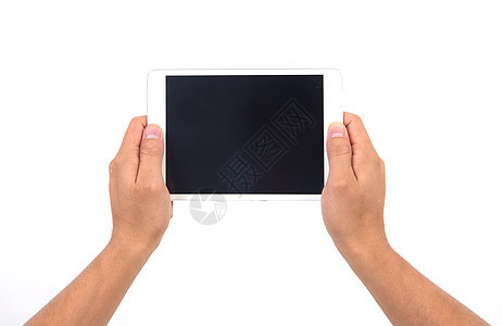 手握白平板技术白色电话笔记本工具商业网络电子展示黑色图片