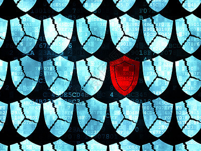 安全概念 数字背景的屏蔽图标警报代码隐私数据蓝色犯罪红色监护人攻击裂缝图片