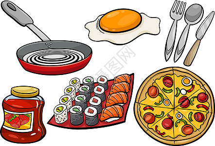 厨房和食物物品卡通漫画图片