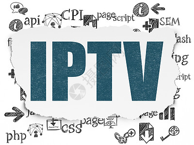 网络设计概念 IPTV关于撕纸背景的IPTV托管代码眼泪网页网络电视引擎绘画文本白色蓝色图片