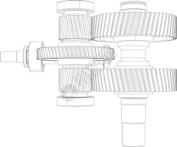 带轴的有线框架装置 特写 向量工程车轮草图齿轮减速器绘画图片