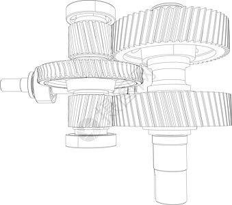 带轴的有线框架装置 特写 向量草图齿轮工程绘画减速器车轮图片