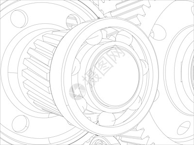 带轴的有线框架装置 特写 向量车轮绘画草图工程减速器齿轮图片